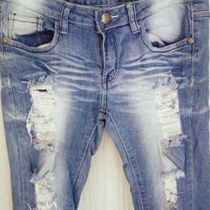 Machine distressed jeans